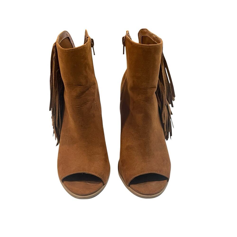 Big Buddha Brown Suede Peep Toe Zip Booties w/Fringe Womens size 7 Boho Western - Picture 3 of 7